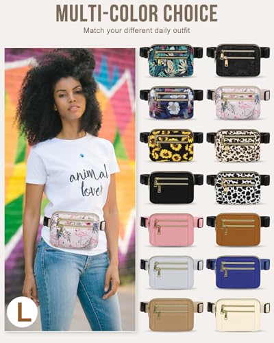 Image of Fanny Packs for Women 4 Zip Pocket Crossbody Belt Bag Waist Bags | Waterproof, Fashion Waist Pack, Crossbody Bags for Women, with Adjustable Strap, for Workout,Running,Traveling(Flamingo,L)