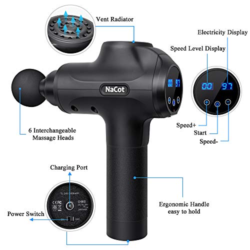 Massage Gun Muscle Deep Relaxation Handheld Massager Gun Deep Tissue Percussion Cordless Body Massage Device Upgraded 20 Adjustable Speeds 6 Massage Heads Quiet - Thumbnail 6