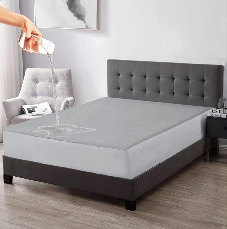 Trance Home Linen Premium 220 GSM Cotton Terry Double Bed Waterproof Mattress Protector Queen Size Mattresses Cover (78X60 Inch | 6.5X5 Feet_ Grey)