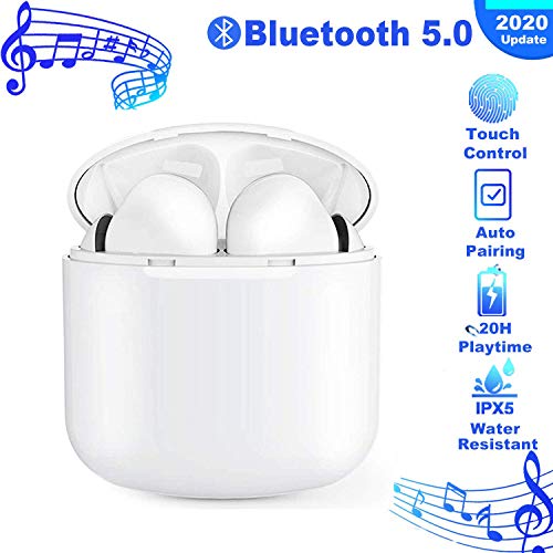 Auriculares Bluetooth 5.0, Impermeable Auriculares Inalámbricos Bluetooth HiFi Mini Estéreo In-Ear Bluetooth con Caja de Carga Portátil para iOS y Android con Micrófonos