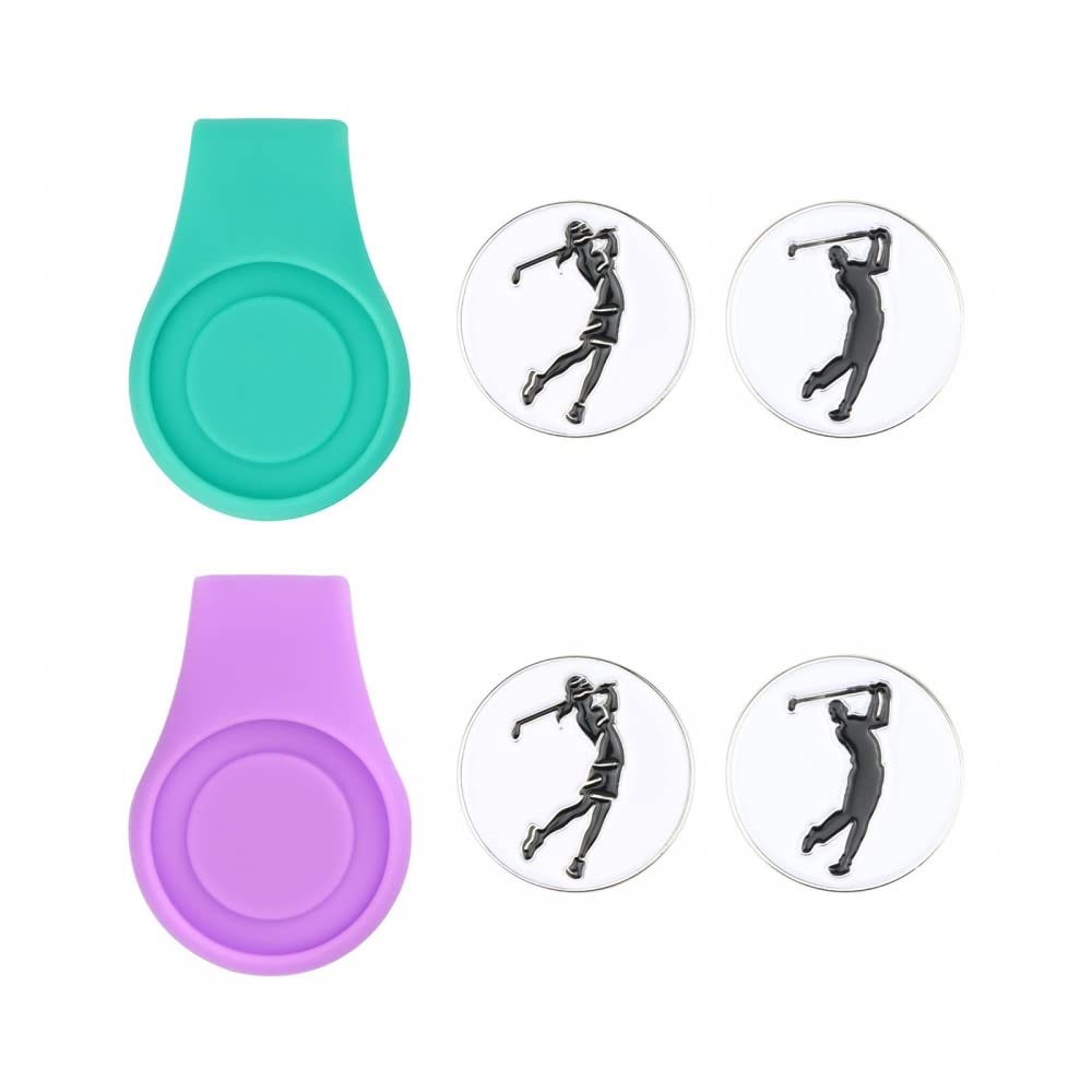 DONGKER Marcador de pelota de golf con clip magnético para sombrero, 2 piezas de clip de silicona + 4 rotuladores magnéticos para gorros de golf, regalos para guantes de golf, sombreros, bolsos