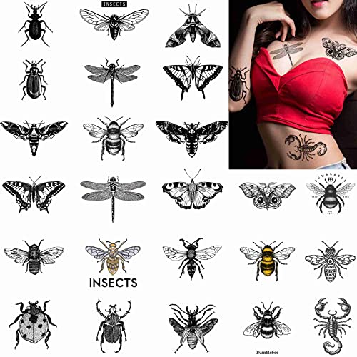 Dopetattoo 24 Sheets Temporary Tattoos Insects Beetles Fake Tattoos For Women Girls Adults #TOP27