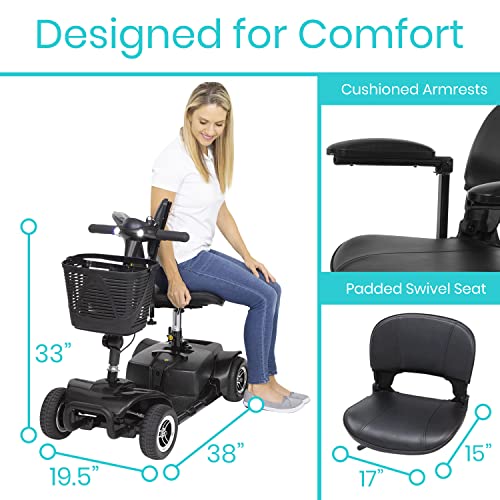 Vive 4 Wheel Mobility Scooter - Electric Powered Wheelchair Device - Compact Heavy Duty Mobile For Travel, Adults, Elderly - Long Range Power Extended Battery With Charger And Basket Included #TOP3