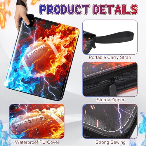 Image of Football Card Binder, Sports Card Binder 9 Pocket Holds up to 900 Pockets with 50 Removable Sleeves, Zipper Football Cards Collection Binder for Sports & TCG Collectors