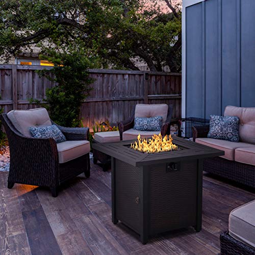 NAVINE Square Outdoor Gas Propane Fire Pit Pits Firepit Fireplace Dinning Table Tables with Lid Lava Stone 50000BTU ETL Certification for Garden Backyard Deck Patio (Classic Look) - Thumbnail 2