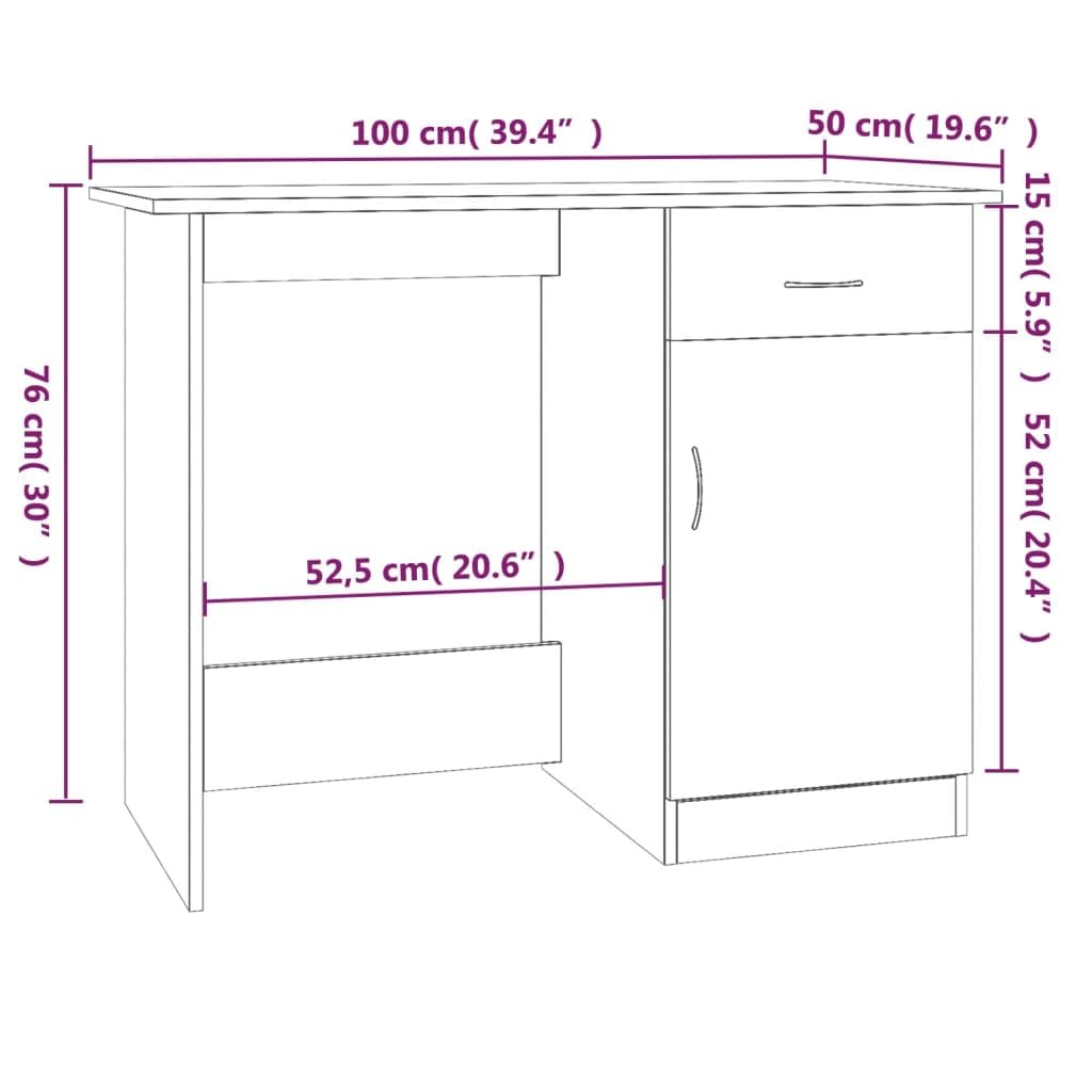 Scrivania marrone effetto rovere, 100 x 50 x 76 cm, con cassetto e porta, per ufficio, casa e ufficio, postazione di lavoro salvaspazio, per laptop e PC