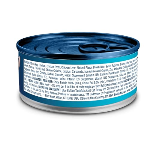 Image of Blue Buffalo Tastefuls Wet Cat Food Pate,Made with Natural Ingredients,Turkey and Chicken Entree,5.5-oz Cans,(Pack of 48)