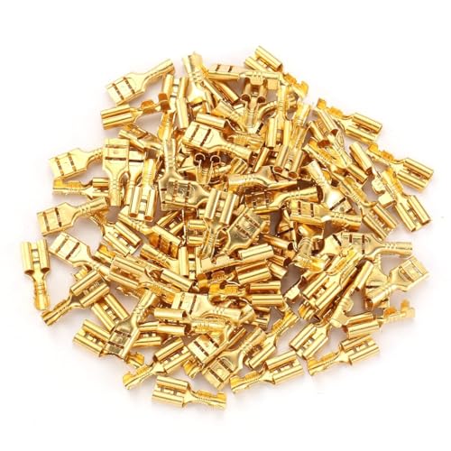 Image of Female Spade Quick Splice Crimp Terminals, 4.8mm Non Insulated Crimp Connector, 0.187 Inch, Brass, Pack of 100