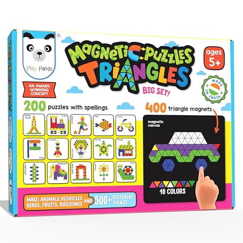 Image of PLAY PANDA Magnetic Puzzle Board with 400 Triangle Shapes & 200 Patterns for Kids