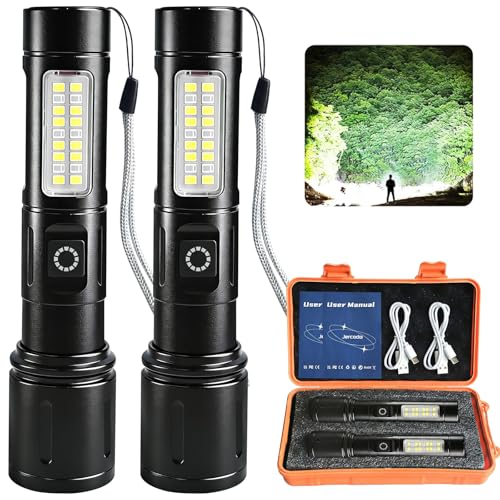 Jercoda Rechargeable Flashlight High Lumens,1000 Lumens Flashlights for Home,Outdoor & Camping,IPX4 Waterproof LED Flashlights High Lumens Rechargeable,Zoomable Tactical Flashlights with Sidelight