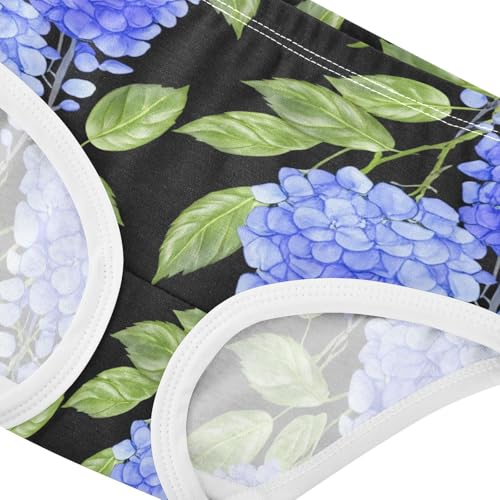 Pattern Toddler Underwear Custom 2t Cotton Panties for Girl Blue Wisteria Hydrangea Flowers Black Kids Briefs Undies4