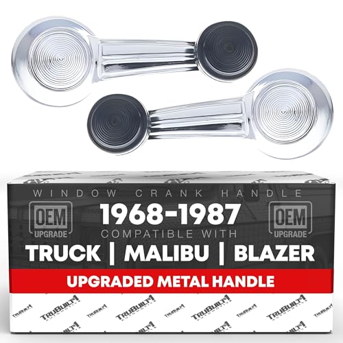Window Crank Handle Set, Front/Rear Driver & Passenger - Compatible with 1965-1996 Buick, Oldsmobile, Chevrolet, GMC, Cadillac, Pontiac Models - Chrome With Black Knob - OEM 1732326, 20348200, 76912
