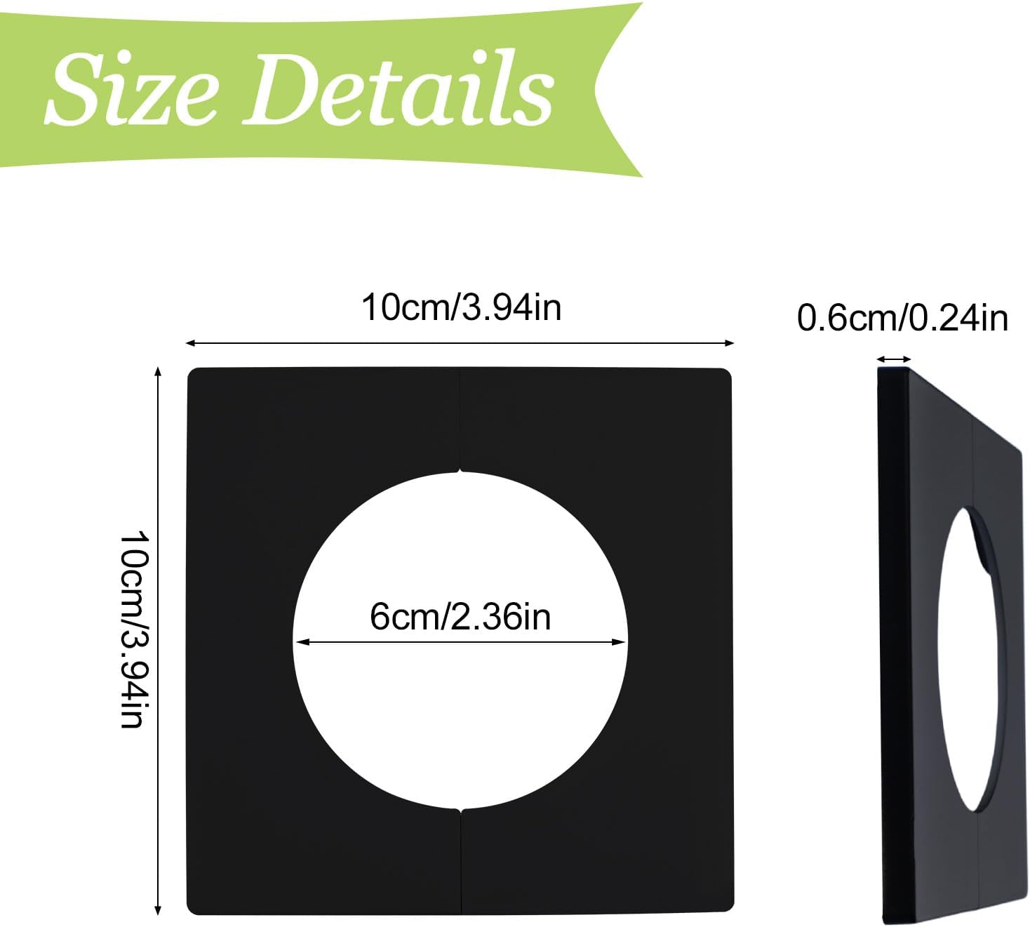 2Pcs Pipe Wall Covers, ABS Plastics Square Split Flange & Escutcheon Plate Self-Adhesive Decorative Covers for Pipe Tube (Black,60mm Diameter)