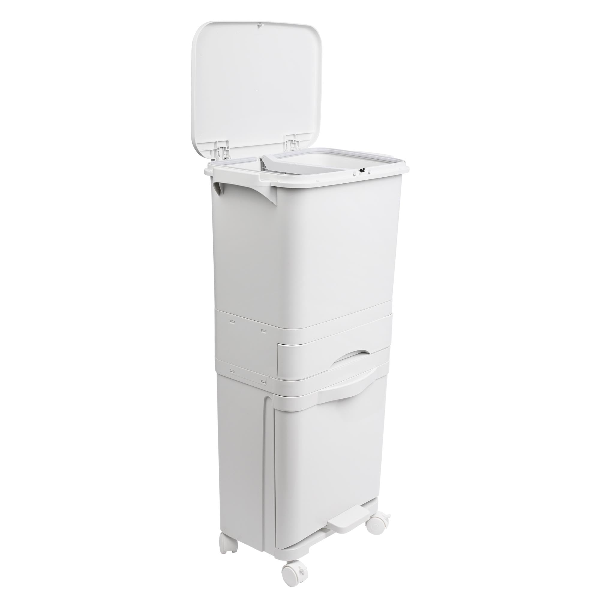 Poubelle de recyclage à tri sélectif 42 L triple compartiment avec pédale roulettes poignée