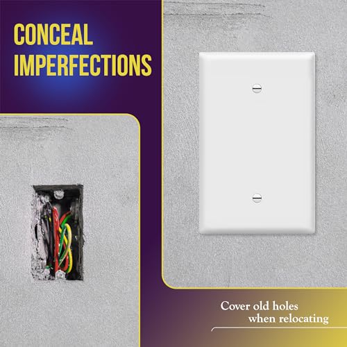 Image of ENERLITES Blank Device Wall Plate, Jumbo Blank Covers, Over-Size 1-Gang 5.5 inch x 3.5 inch, Unbreakable Polycarbonate Thermoplastic, 8801O-W, White | Jumbo size 5.5 inch x 3.5 inch, cover unused electrical box /outlet /switch, unbreakable polycarbonate, UL-listed, easy to install