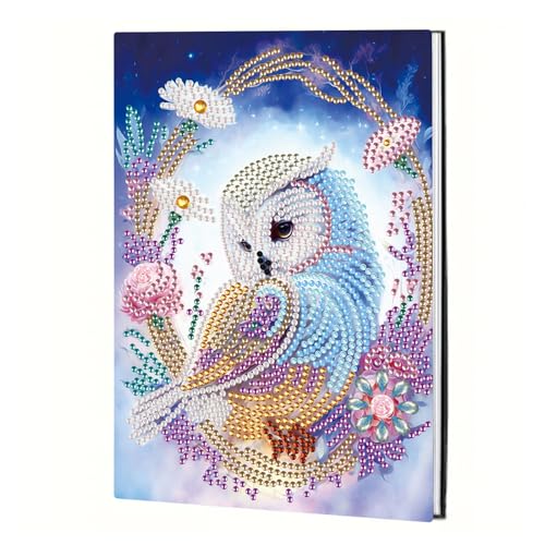 Image of 5D Diamond Art Notebooks, 50 Sheets / 100 Pages, Owl Art Cover Leather Special Shaped Sketchbook DIY Diamond Painting A5 Notebook Blank Sketchbook for Drawing Dream Journal