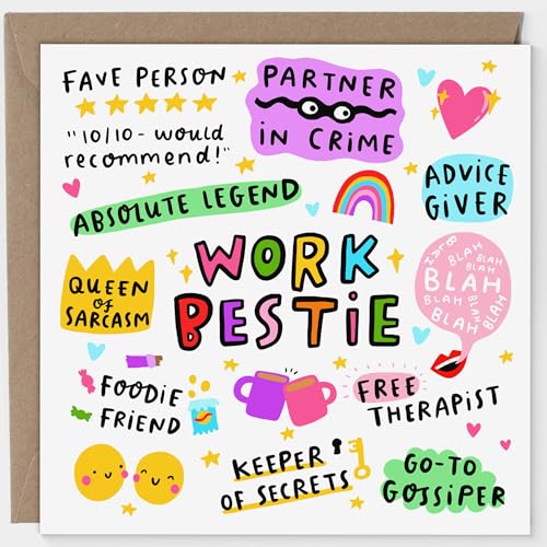 Arrow Gift Co - Funny Work Bestie Card - The Work Bestie Coworker Birthday & Leaving Greeting Card