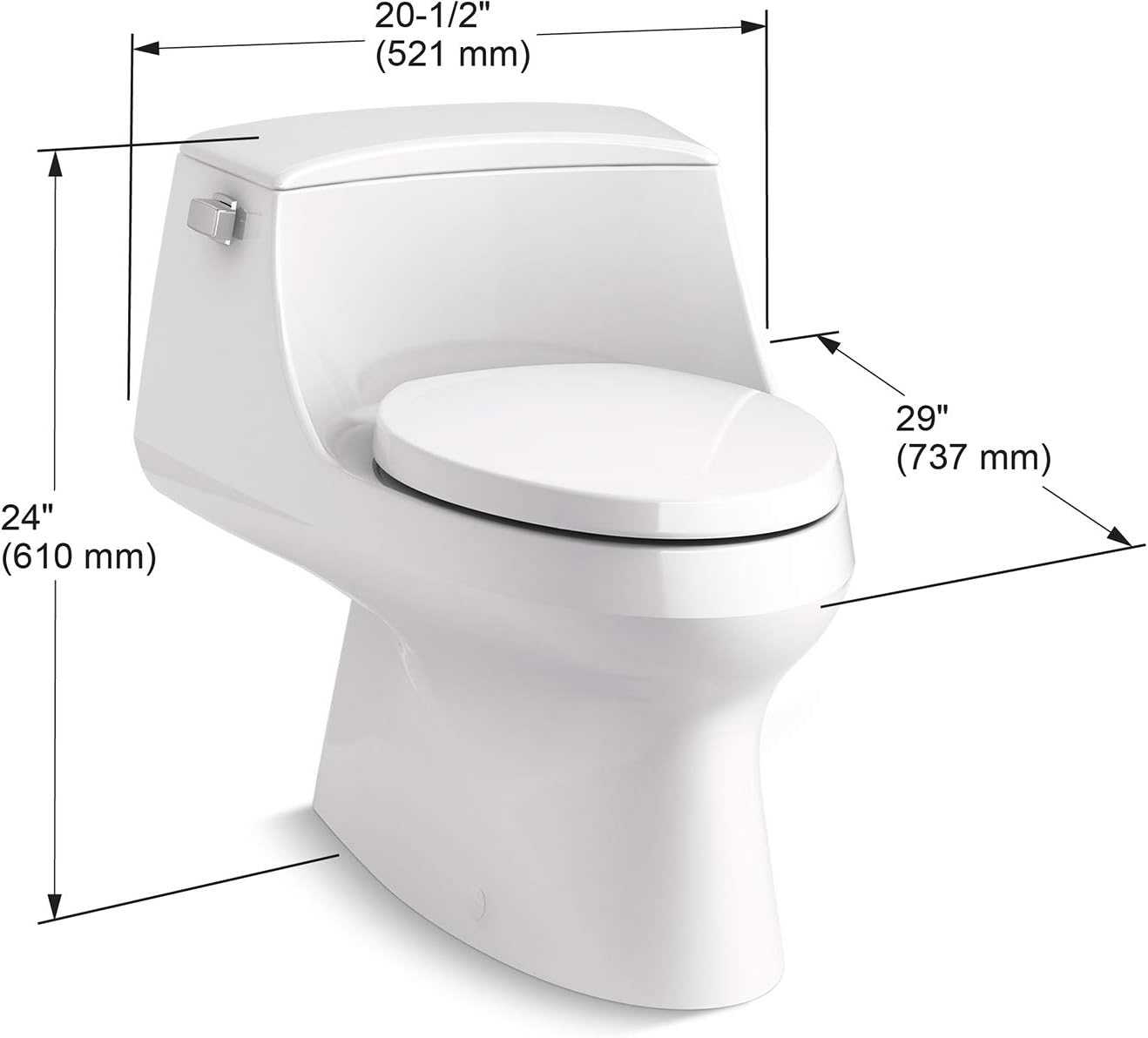 KOHLER 3722-0 San Raphael One-Piece Toilet, Elongated Bowl, 1.28 Gpf With Quiet-Close, White