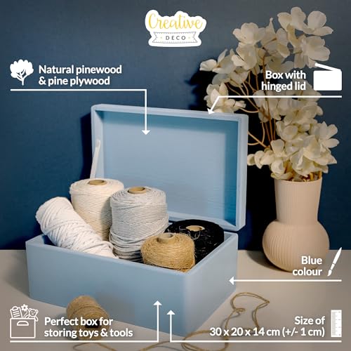 Creative Deco Large Blue Plain Wooden Storage Box with Lid, 30 x 20 x 14 cm - Image 4