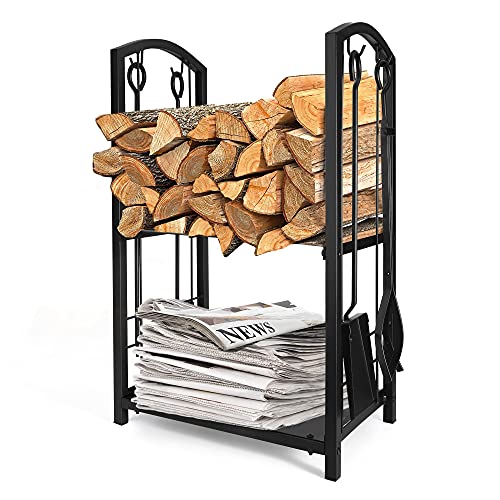 image for Acko Fireplace Rack Indoor with 4pcs Fireplace Tools Set Black Firepla