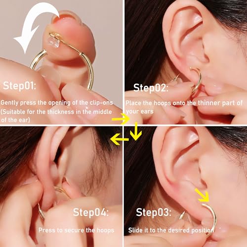 PLOMFOV Clip On Hoop Earrings for Women Non Pierced Earrings Clip On Hoops No Piercing Fake Hoop Earrings For Non-Pierced Ears 10-20MM Golden by PLOMFOV - Used condition - Image 2