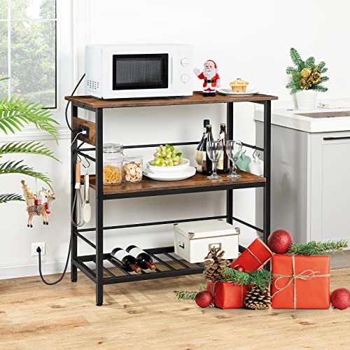 HOOBRO-Kitchen-Island-with-Storage-Kitchen-Island-Table-with-Power-Outlet-354-L-3-Tier-Coffee-Station-and-Microwave-Stand-for-Home-Kitchen-and-Dining-Room-Rustic-Brown-and-Black-BF021ZD01 HOOBRO Kitchen Island with Storage Kitchen Island Table with Power Outlet 354 L 3 Tier Coffee Station and Microwave Stand for Home Kitchen and Dining Room Rustic Brown and Black BF021ZD01
