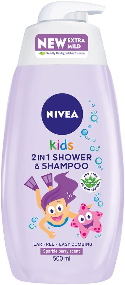 Kids 2 In 1 Shower & Shampoo Very Berry (500ml), Children's Shower Gel and Kid's Shampoo, Protects Against Tears and Tangles, with Bio Aloe Vera and Chamomile