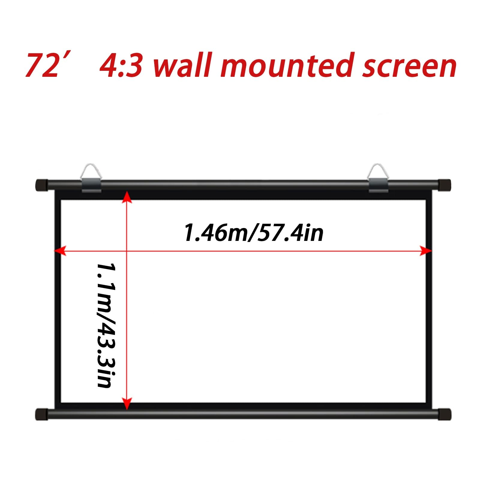 Schermo Di Proiezione 16:9/4:3, Manuale Telo Proiettore Avvolgibile, HD Telo Proiettore, Telo Da Proiezione Interno Esterno, Per Scuola, Teatro, Cinema, Casa, Montaggio A Muro E Soffitto(4:3,72")