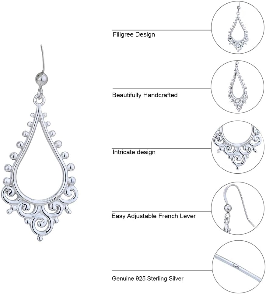 Vanbelle Sterling Silver Jewelry - Rhodium Plated with 925 Stamp - Sterling Silver Chandelier Design Bali Earrings with French Hook for Women - Image 4
