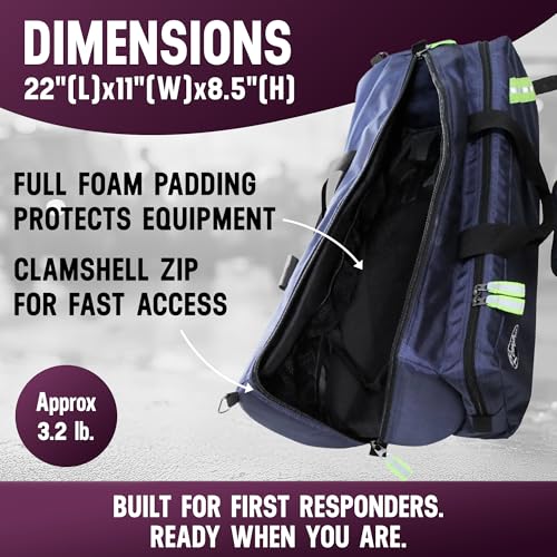 Kemp USA Premium Oxygen Tank & Equipment Duffel Bag for EMS & First Responders, Navy Blue with Reflective Striping, 25\" Long