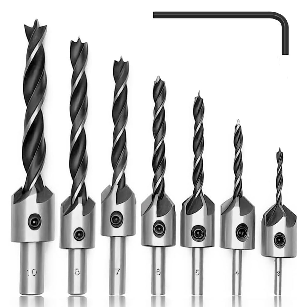 7 brocas avellanadas con llave Allen, HSS 5 Flute Senker Bohrler, escariador, herramienta para carpintería de plástico, 3, 4, 5, 6, 7, 8, 10 mm