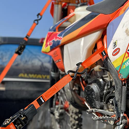 Haccoplanet Ratchet Tie Down Straps, 2340Lb Break Strength, 4Pc 1Inch X 16Ft Tie Down Strap Set With Padded Handles & Coated S Hook W/Safety Clip, Cargo Strap Tie Down For Motorcycle, Truck (Orange) #TOP5