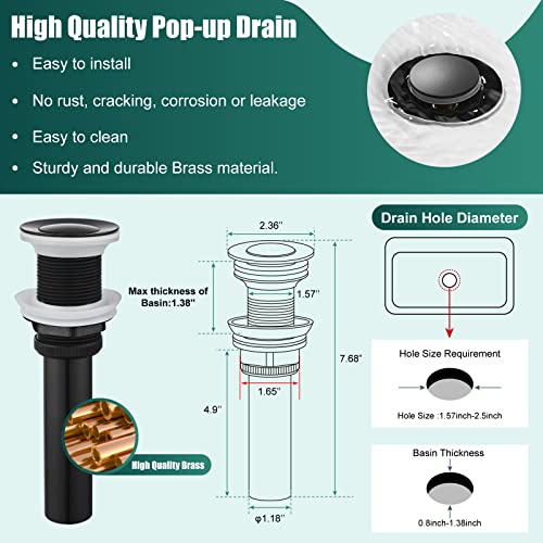 Heyalan Matte Black Vessel Sink Bathroom Tall Faucet One Hole Single Handle Basin Mixer Tap Lavatory Vanity Brass Pop Up Drain Without Overflow Included Deck Mount Modern Black Tall Bathroom Faucet #TOP3