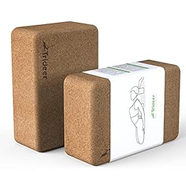 Trideer Cork Yoga Blocks, 2 Pack Natural Cork Block, High Density Yoga Bricks with Non Slip Surface, Eco-Friendly Yoga Accessories for Women, Ideal for Yoga, General Fitness, Pilates, Stretching, Toning Workouts, 9”*6”*3”