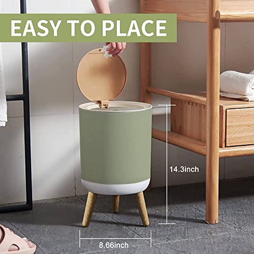 Image of Small Trash Can with Lid for Bathroom Kitchen Office Diaper Plain beautiful sage green solid color a shade grey green color Bedroom Garbage Trash Bin Dog Proof Waste Basket Cute Decorative