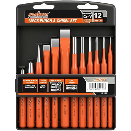 HORUSDY 12-Piece Punch and Chisel Set Including Cold Chisels Pin Punch Center Punch