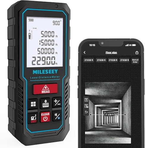 70M Laser Measure Device with Phone App MiLESEEY Laser Meter with Electronic Tilt Sensor 2mm Accuracy Pythagoras Area and Volume 2LCD Backlit Mute Battery Included