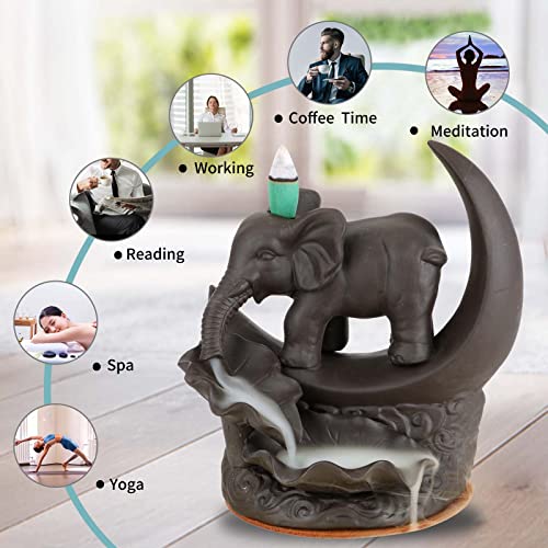 Yyw Elephant Backflow Incense Burner Holder Waterfall Incense Cones Burner With 20 Incense Cones,30 Incense Stick,1 Tweezer,1 Mat Gift For Aromatherapy Ornament Home Decor (Small Size) #TOP5