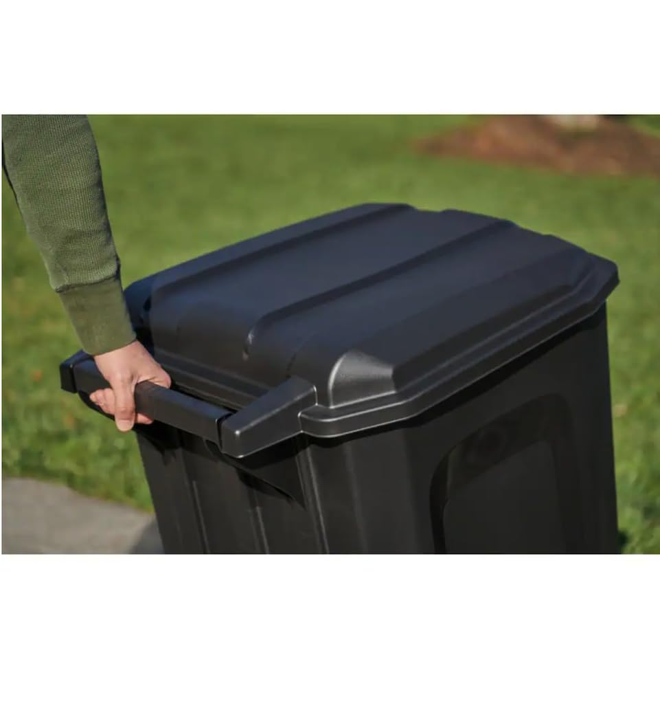 45 Gallon Black Wheeled Vented Trash Can with Lid VW20623