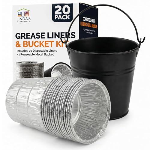 Grease Bucket for Pellet Grill with 20 Grease Bucket Liner fits Traeger Grease Bucket Liner - Replacement Traeger Drip Bucket for Pellet Grill Smoker Grease Bucket Compatible with Pro Series 575/780