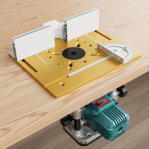 Image of Serplex Aluminum Router Table Insert Plate for Palm Router 85x85mm & 70x60mm Trimmer Compatible Panel with Protractor Fence T Slot Tracks & Scale, Woodworking Router Mount Plate