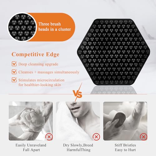 Image of VWMYQ Face Scrubber, Silicone Facial Brush for Men, Gentle Exfoliator Pad & Massager, Facial Cleansing /Wash Brush - Removes Dead & Dry Skin (Black, Hexagon)