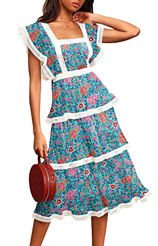 Image of ETCYY Women's Summer Ruffle Maxi Dress Tiered Layed Chiffon Short Sleeve Beach Boho Floral Party Wedding Guest Long Dresses