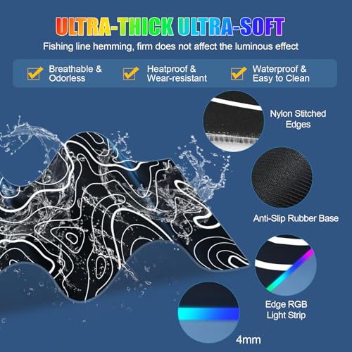 Image of Mouse Pad with Phone Holder, Wireless Charging Desk Mat, RGB Gaming Mousepad Home Office Large Desk Pad with Ultra-Smooth Surface, Non-Slip Base, Waterproof Keyboard Pad,Topographic Black