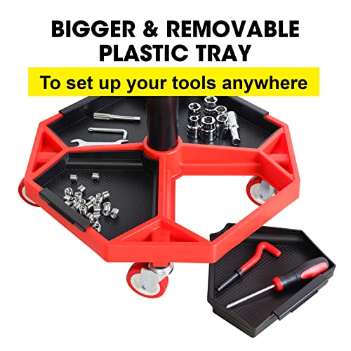 Image of Big RED ATRXF8308R Torin Heavy Duty Pneumatic Garage Rolling Stool /Creeper Seat with Removable Plastic Tray, 300 lb Capacity, Black /Red