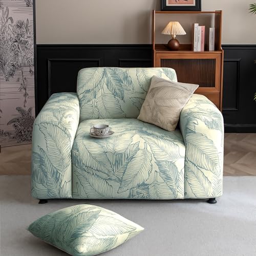 Image of HOKIPO 200gsm Dual Tone Knitting Jacquard Sofa Cover 1 Seater Fully Covered, Creamish Pale Green (AR-6032-CRM)