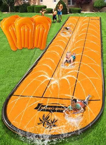 Slip and Water Slip，Slip Water Slide for Kids Backyard 17ft*3 Lane Orange,Summer Toys for Kids Outdoor with Sprinkler and 3 Bodyboards
