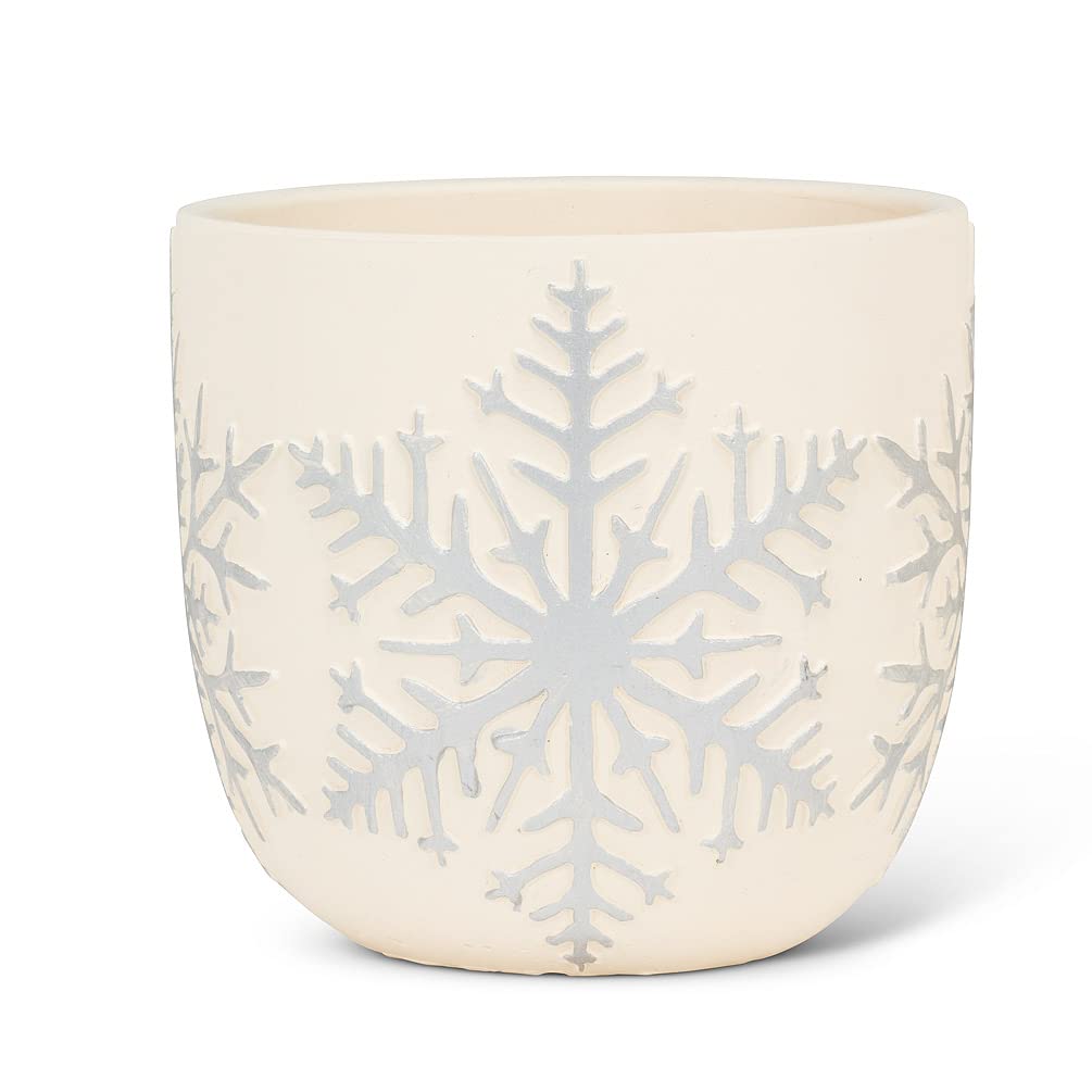 Abbott Collection 27-SILVERFLAKE-LG Large Emboss Snowflake Planter, Ivory/Silver