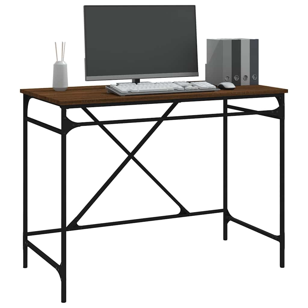 Escritorio marrón con aspecto de roble y hierro, 100 x 50 x 75 cm, mesa de oficina estable con amplia superficie de trabajo para oficina en casa, oficina, estudio y juegos