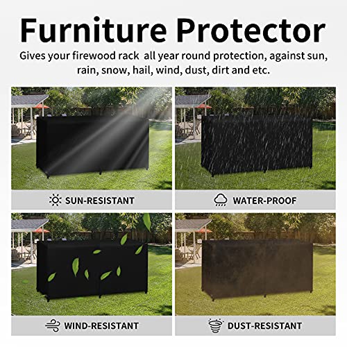 Easy-Going 8 Feet Outdoor Log Rack Cover 600D Heavy Duty Waterproof Weatherproof Firewood Cover With Openable Front Flap（96"X24"X41", Black #TOP5